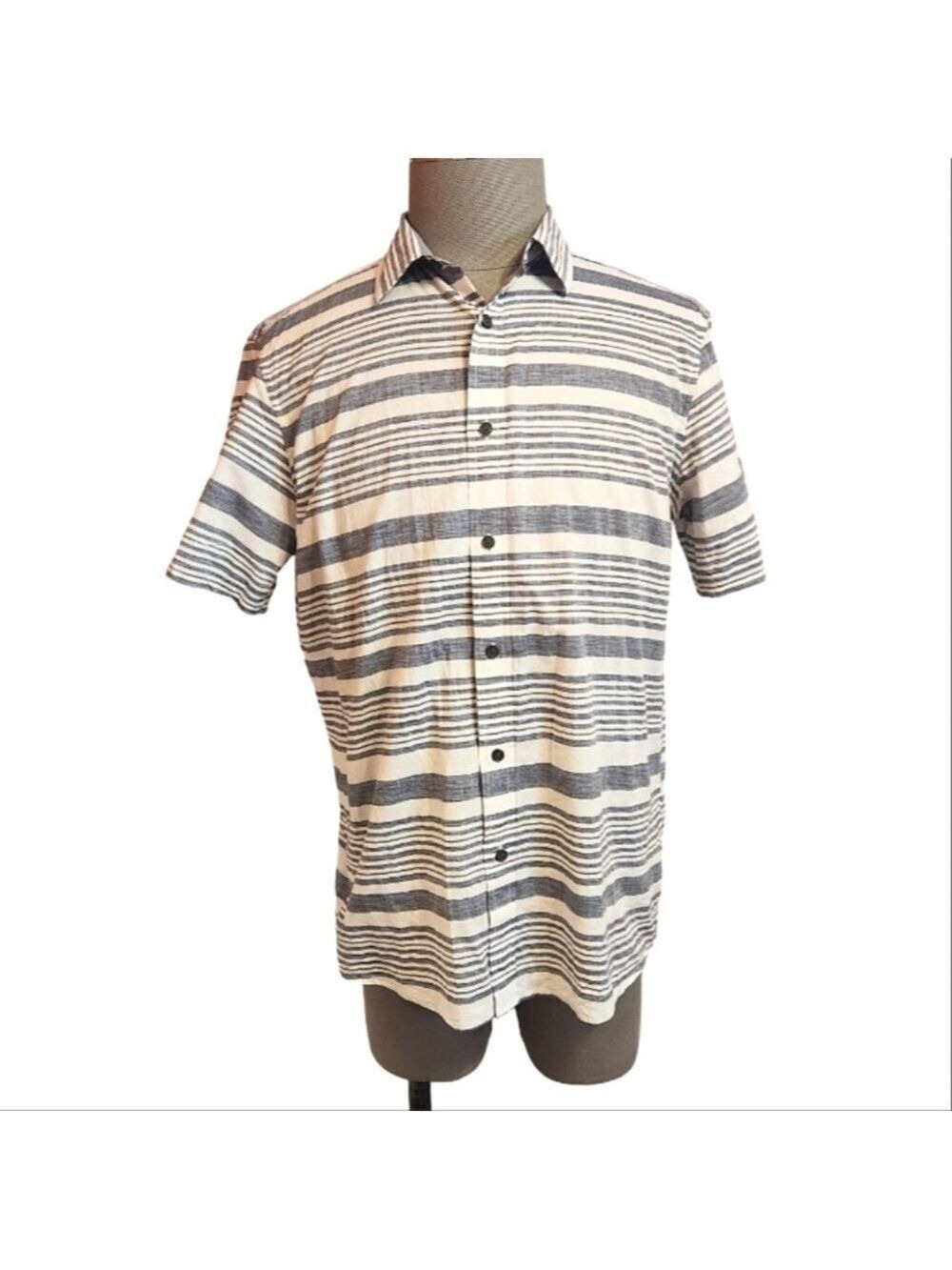 Michael Kors Large Blue White Stripe Short Sleeve Button Front Shirt